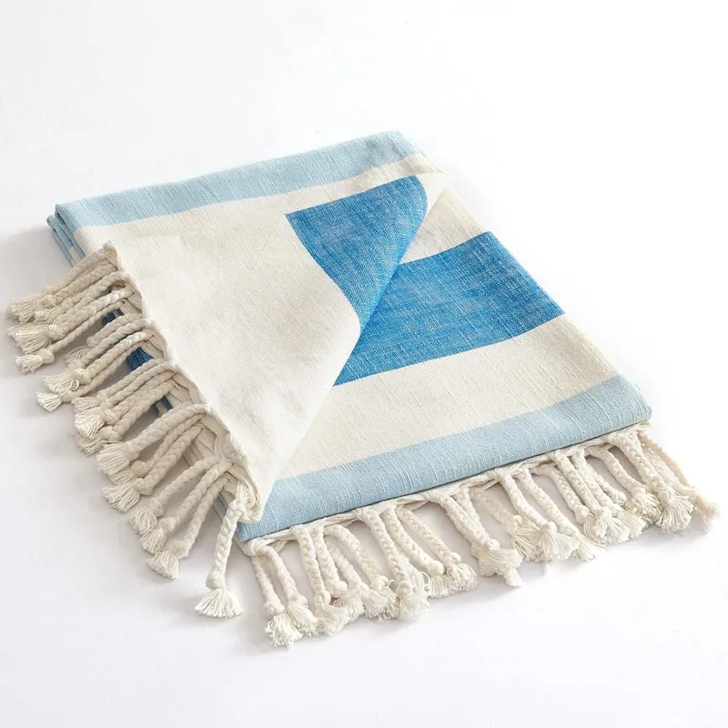 Blue striped cotton throw