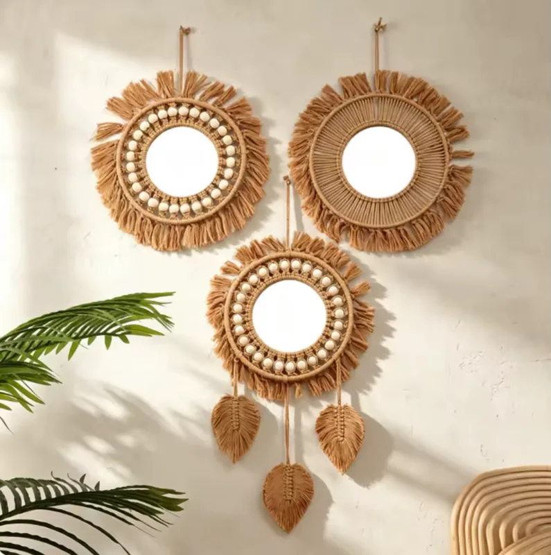 Woven sunburst wall mirror